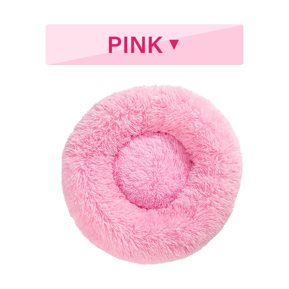 Fluffy Donut Dog Bed Soft Plush Calming Washable Pet Cushion