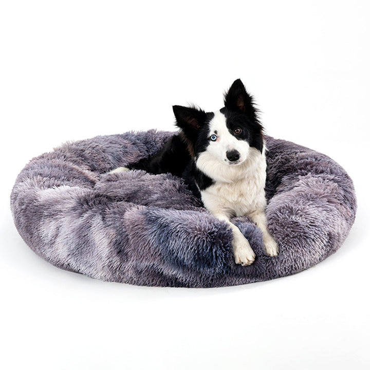 Fluffy Donut Dog Bed Soft Plush Calming Washable Pet Cushion