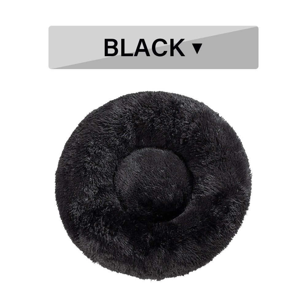 Fluffy Donut Dog Bed Soft Plush Calming Washable Pet Cushion