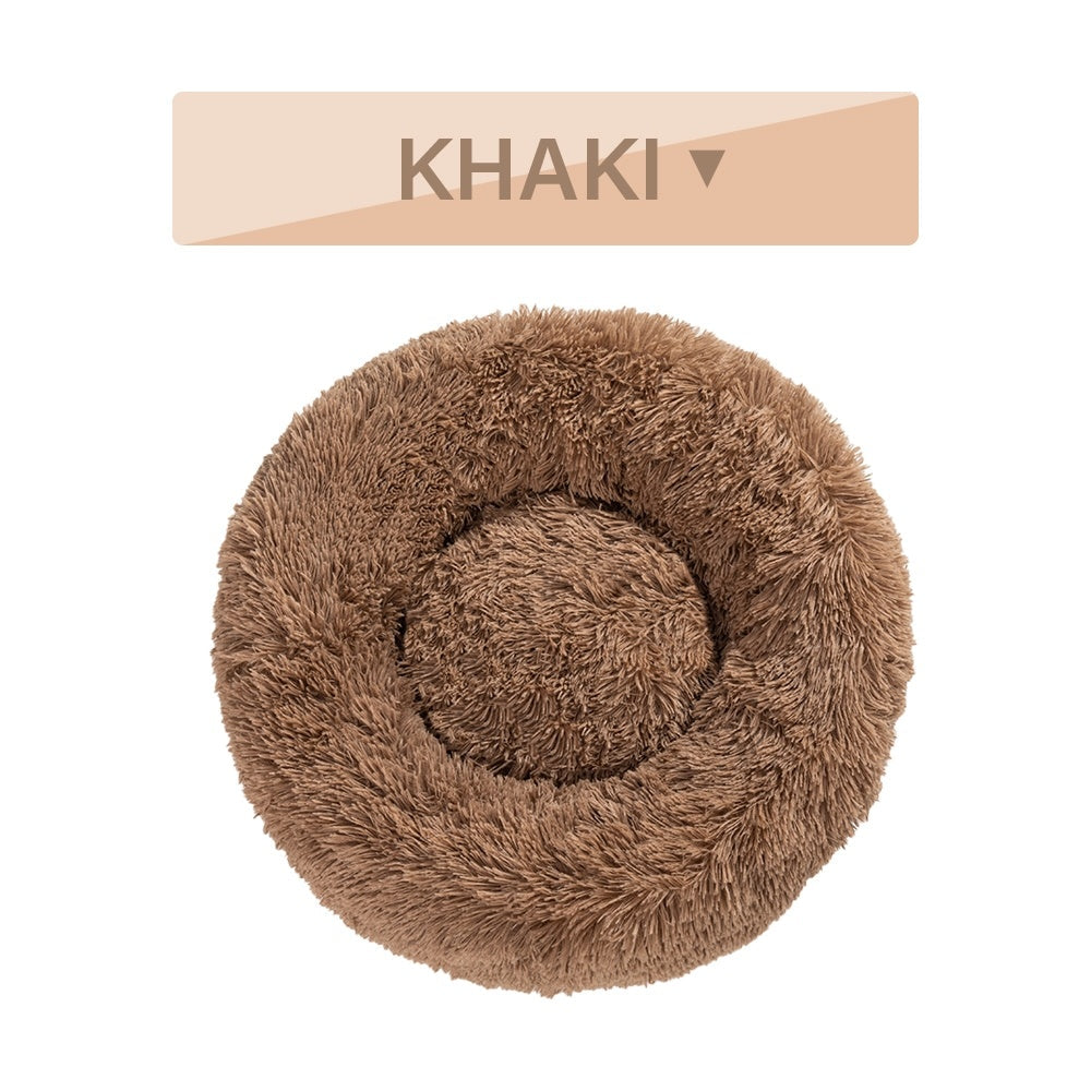 Fluffy Donut Dog Bed Soft Plush Calming Washable Pet Cushion