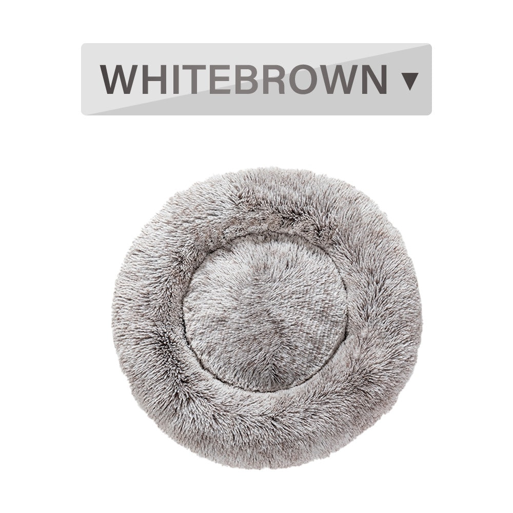 Fluffy Donut Dog Bed Soft Plush Calming Washable Pet Cushion