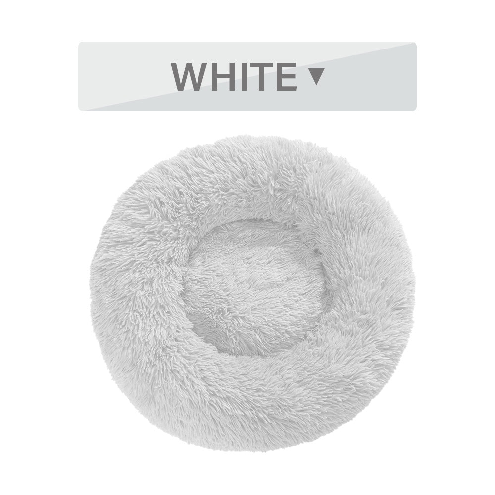 Fluffy Donut Dog Bed Soft Plush Calming Washable Pet Cushion