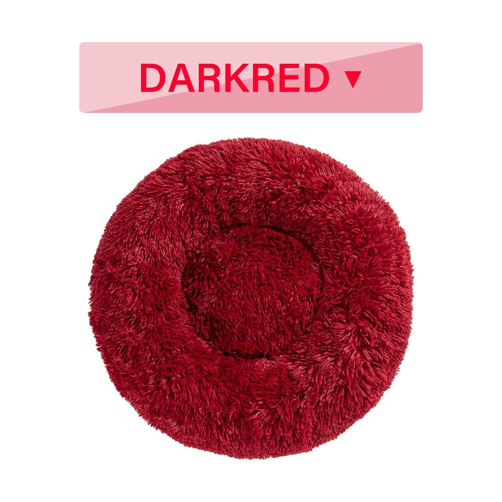 Fluffy Donut Dog Bed Soft Plush Calming Washable Pet Cushion