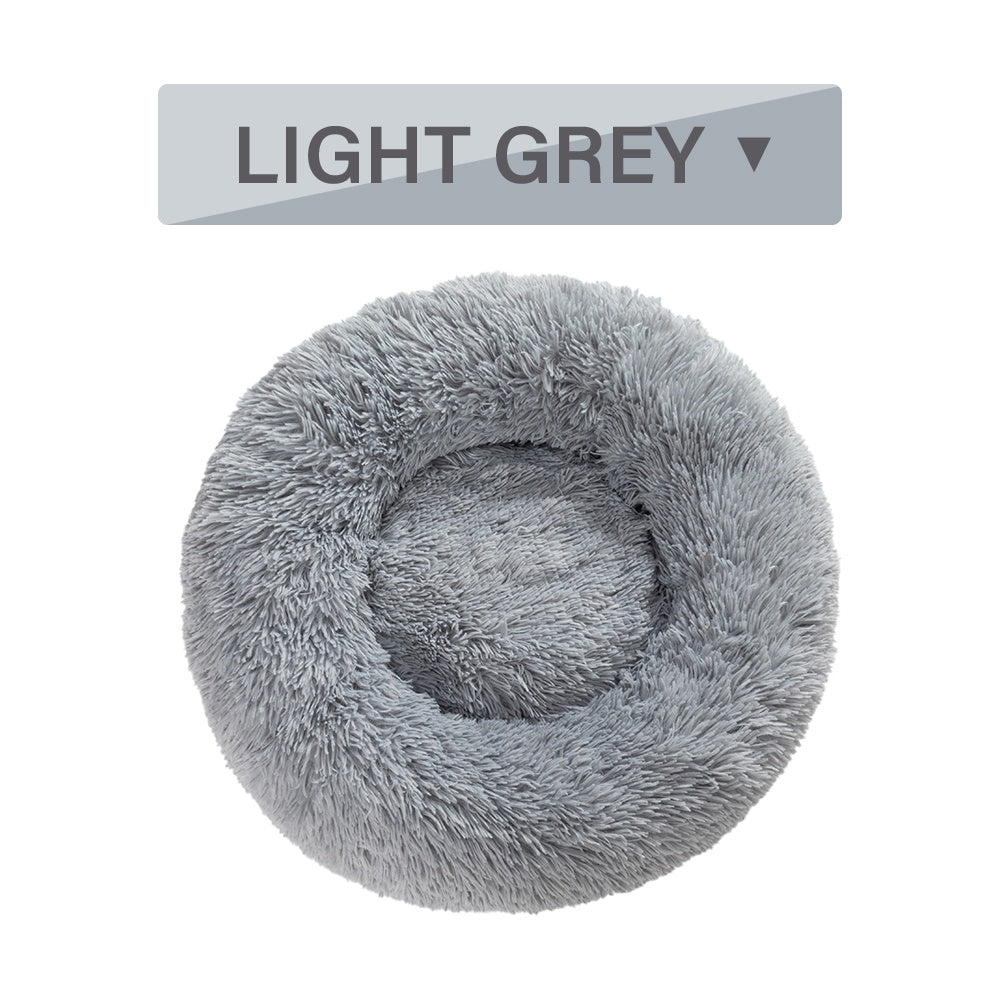 Fluffy Donut Dog Bed Soft Plush Calming Washable Pet Cushion