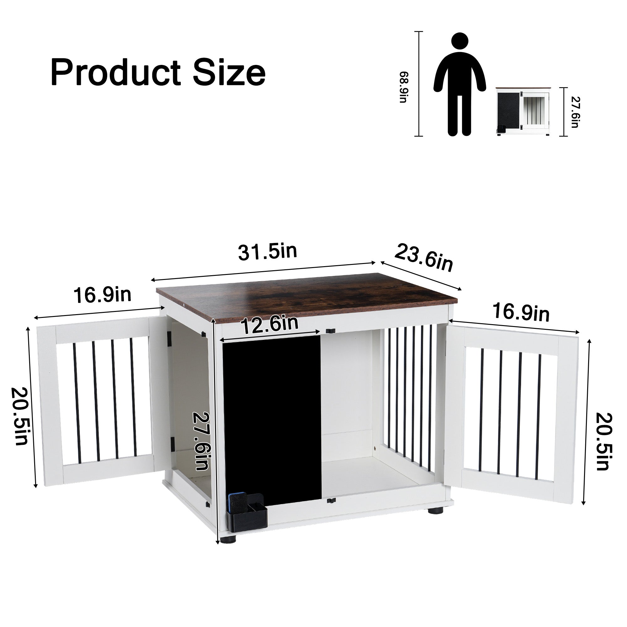 Doodle Wooden Dog Cage Furniture Two Doors White Heavy Duty