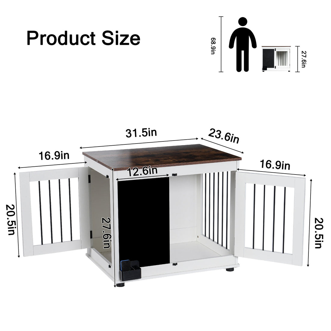 Doodle Wooden Dog Cage Furniture Two Doors White Heavy Duty