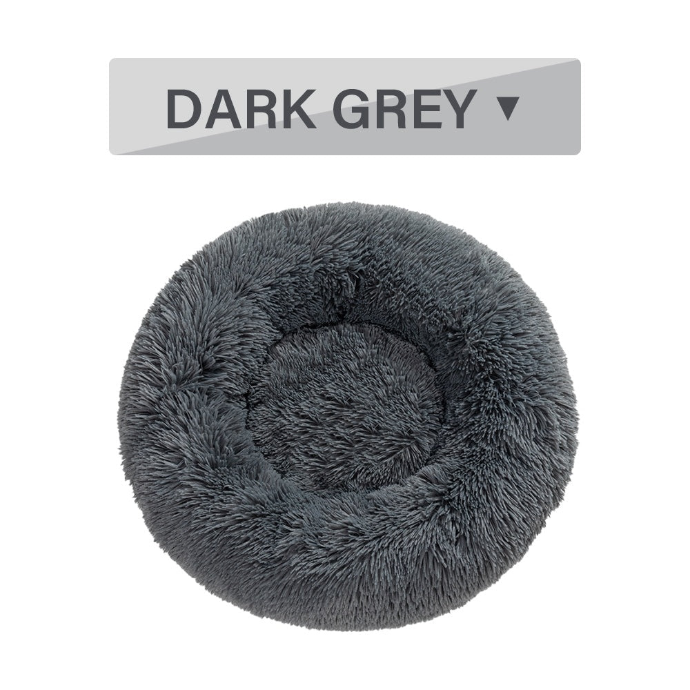 Fluffy Donut Dog Bed Soft Plush Calming Washable Pet Cushion
