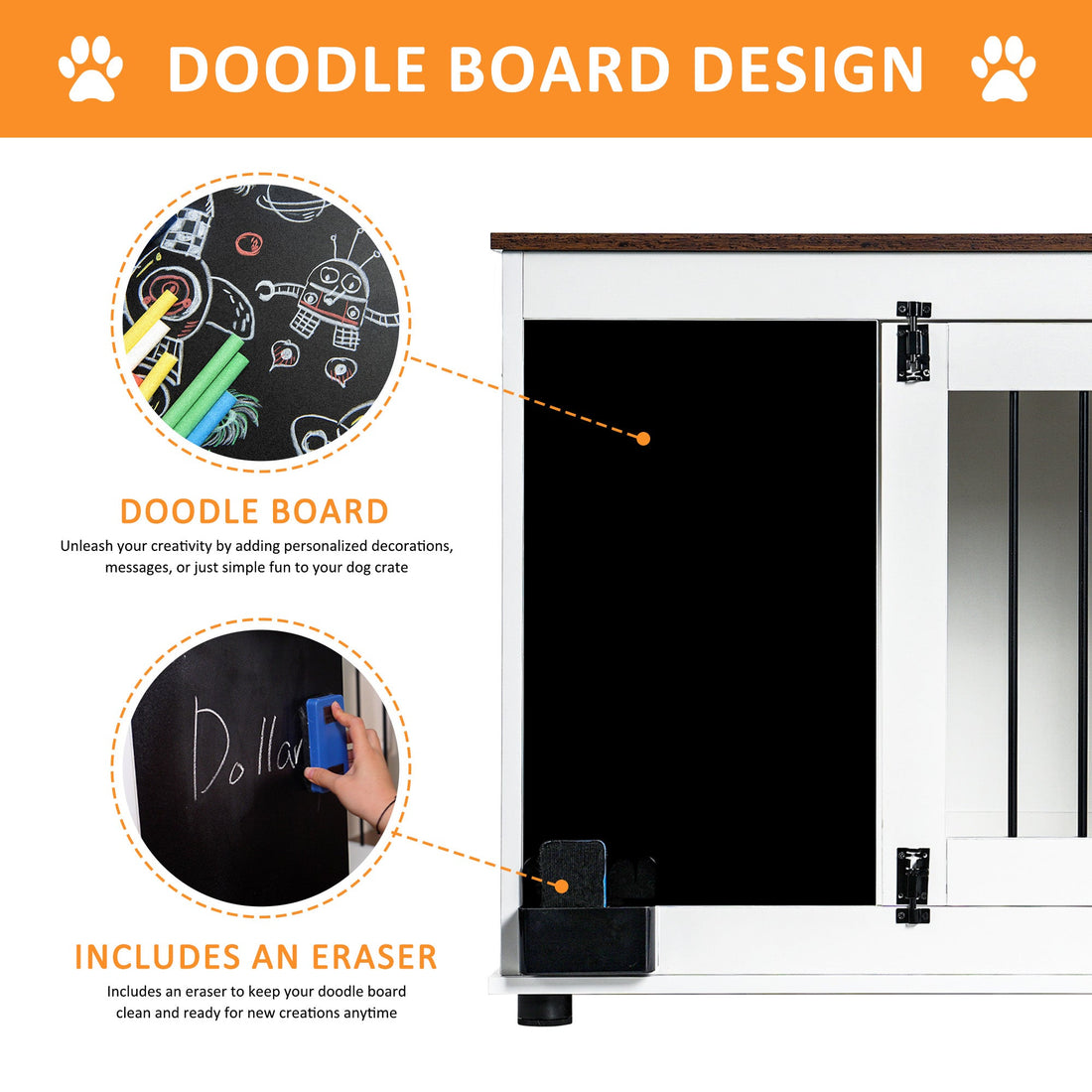 Doodle Wooden Dog Cage Furniture Two Doors White Heavy Duty