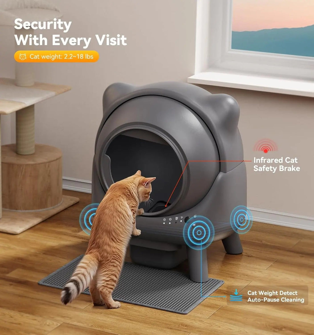 Automatic Self-Cleaning Cat Litter Box 65 L – Odor Control, App Monitor, Black