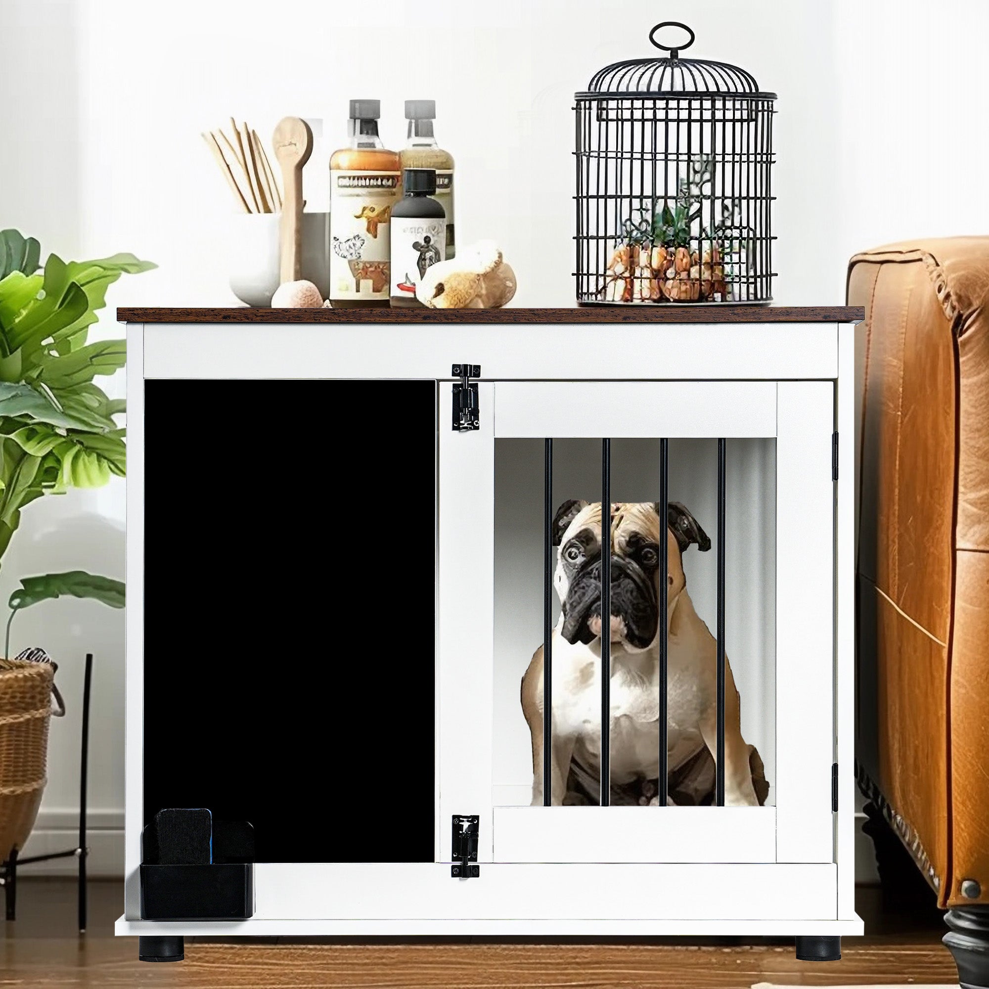 Doodle Wooden Dog Cage Furniture Two Doors White Heavy Duty