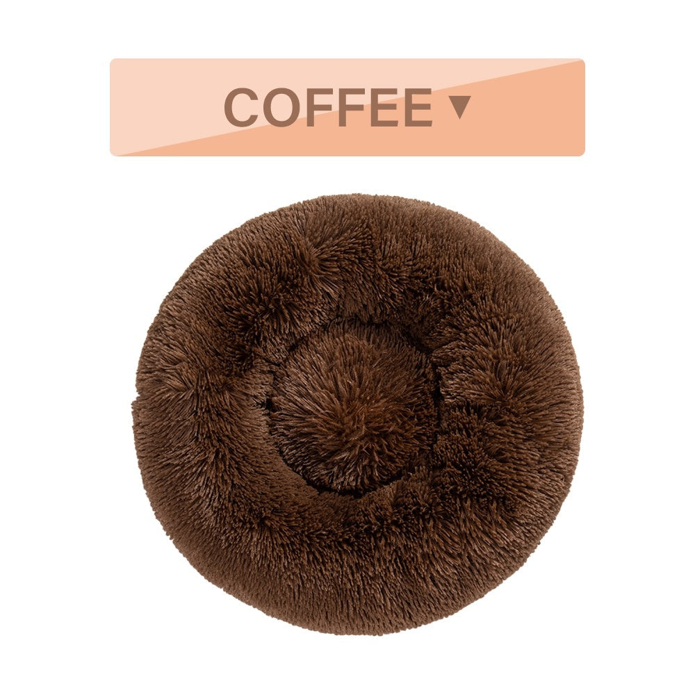 Fluffy Donut Dog Bed Soft Plush Calming Washable Pet Cushion