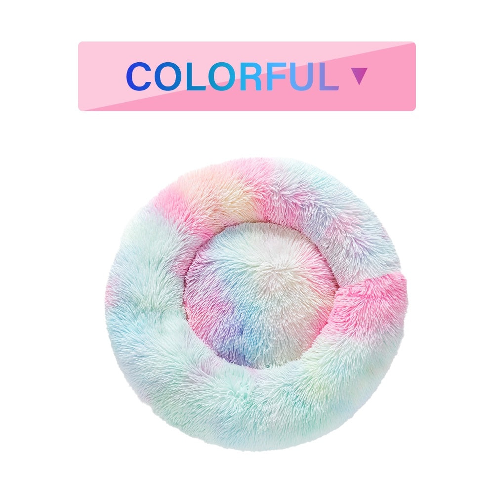 Fluffy Donut Dog Bed Soft Plush Calming Washable Pet Cushion