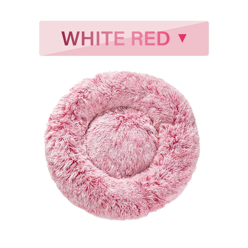 Fluffy Donut Dog Bed Soft Plush Calming Washable Pet Cushion