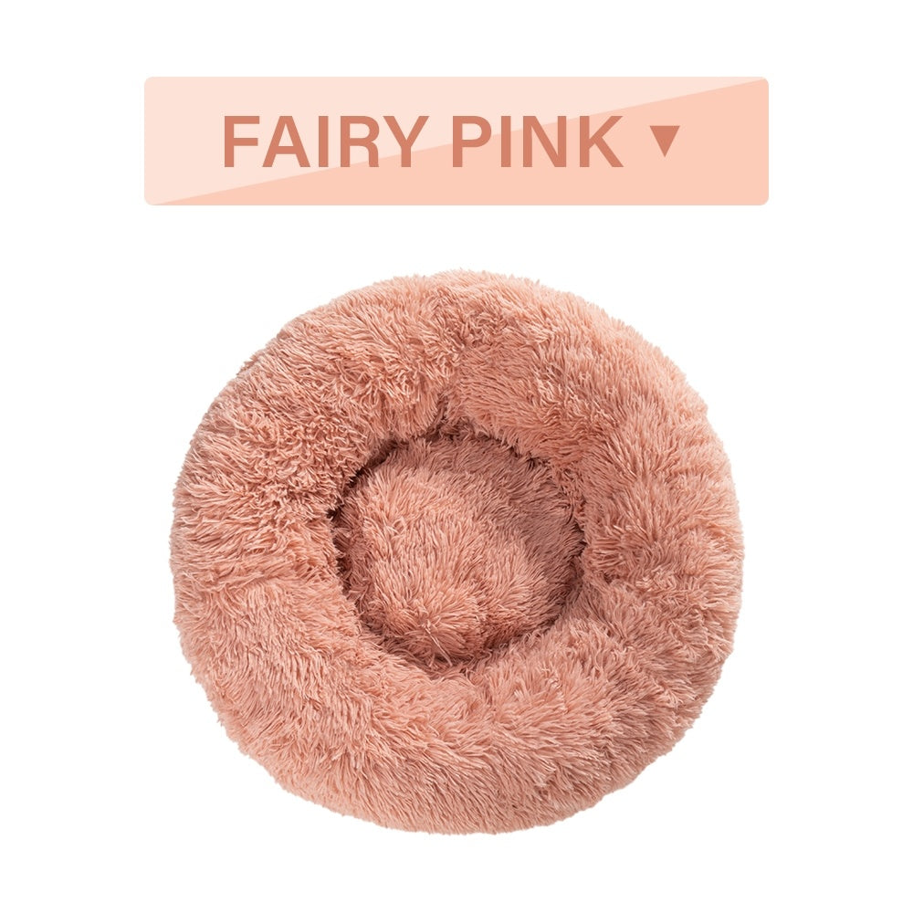 Fluffy Donut Dog Bed Soft Plush Calming Washable Pet Cushion