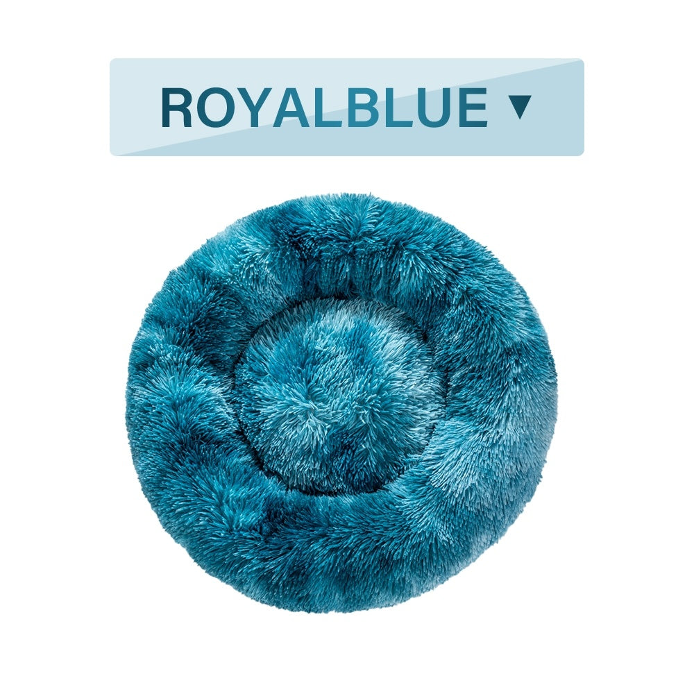 Fluffy Donut Dog Bed Soft Plush Calming Washable Pet Cushion
